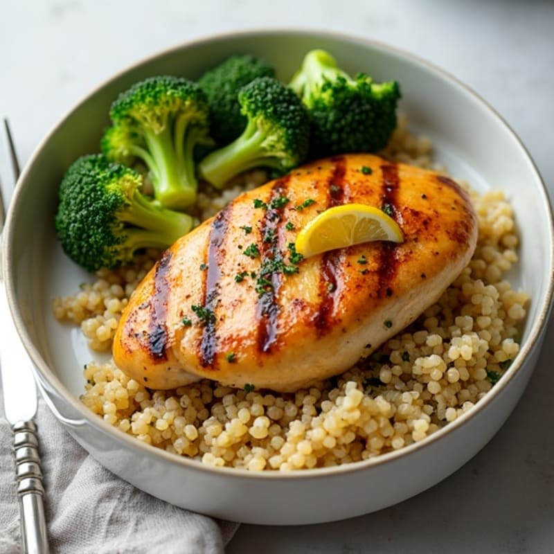 Grilled Chicken Breast with Quinoa and Roasted Broccoli