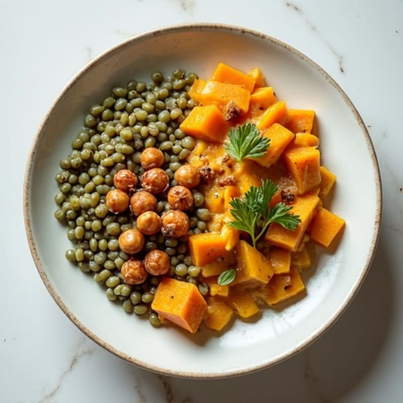 Creamy Coconut Spiced Lentils with Crispy Roasted Sweet Potatoes
