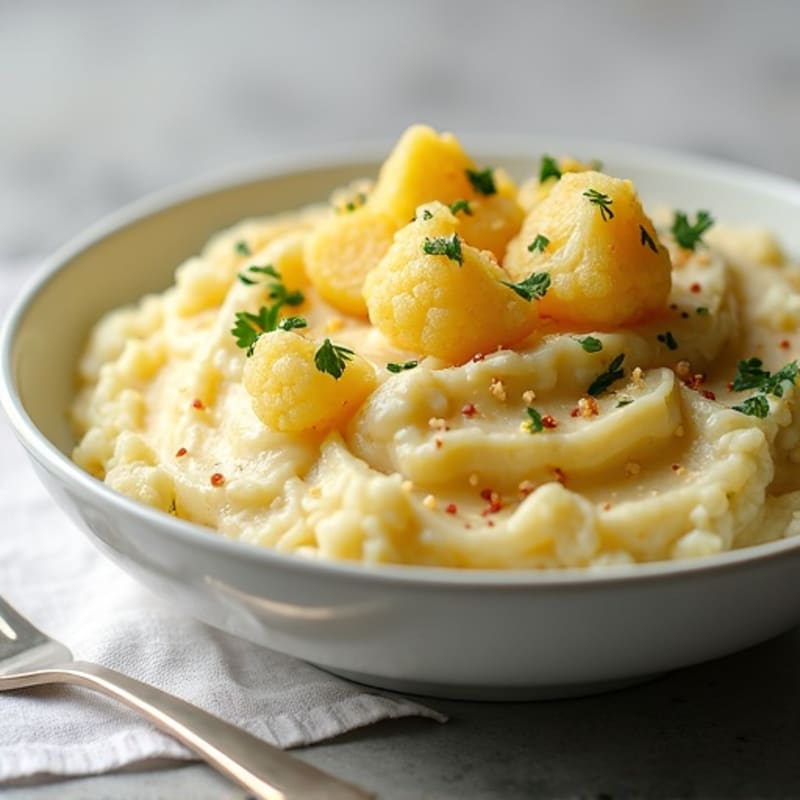 Creamy Cauliflower-Potato Mash with Roasted Garlic