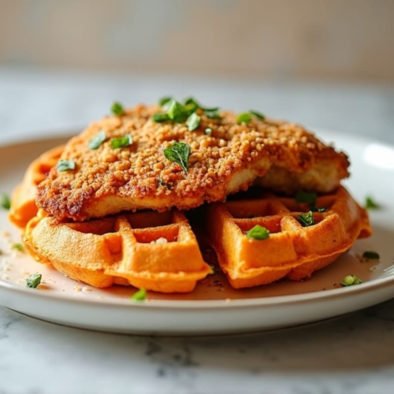 Crispy Almond-Crusted Chicken with Sweet Potato Waffles