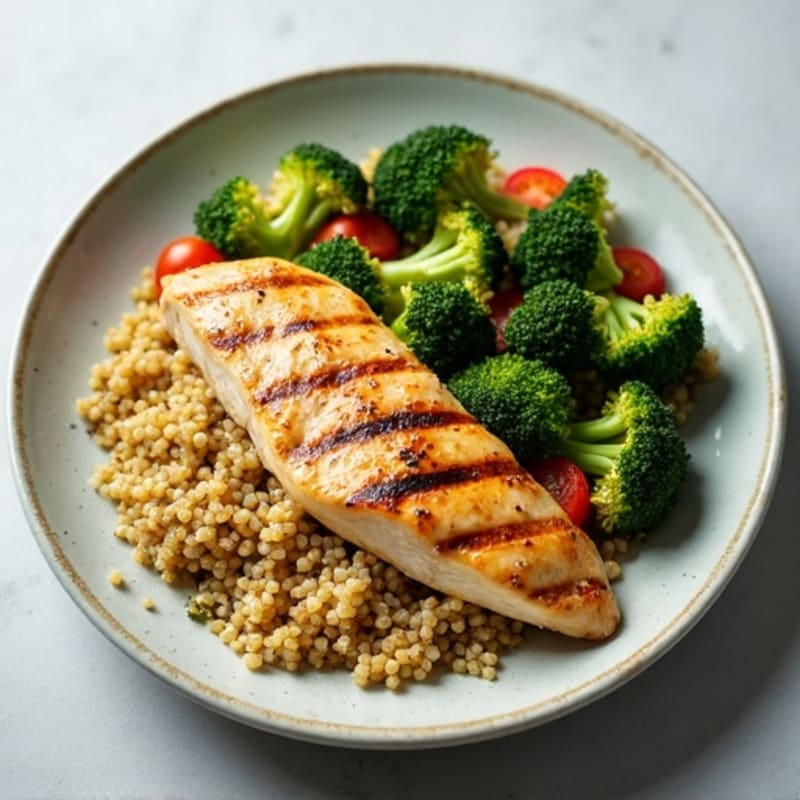 Grilled Chicken Breast with Roasted Broccoli and Quinoa