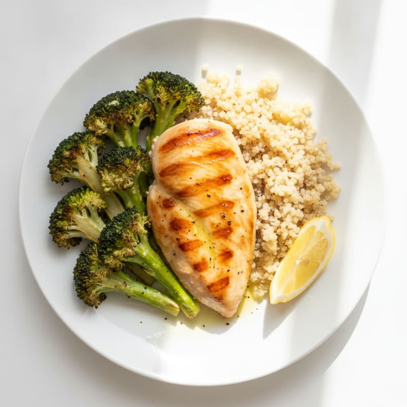 Grilled Chicken Breast with Quinoa and Roasted Broccoli