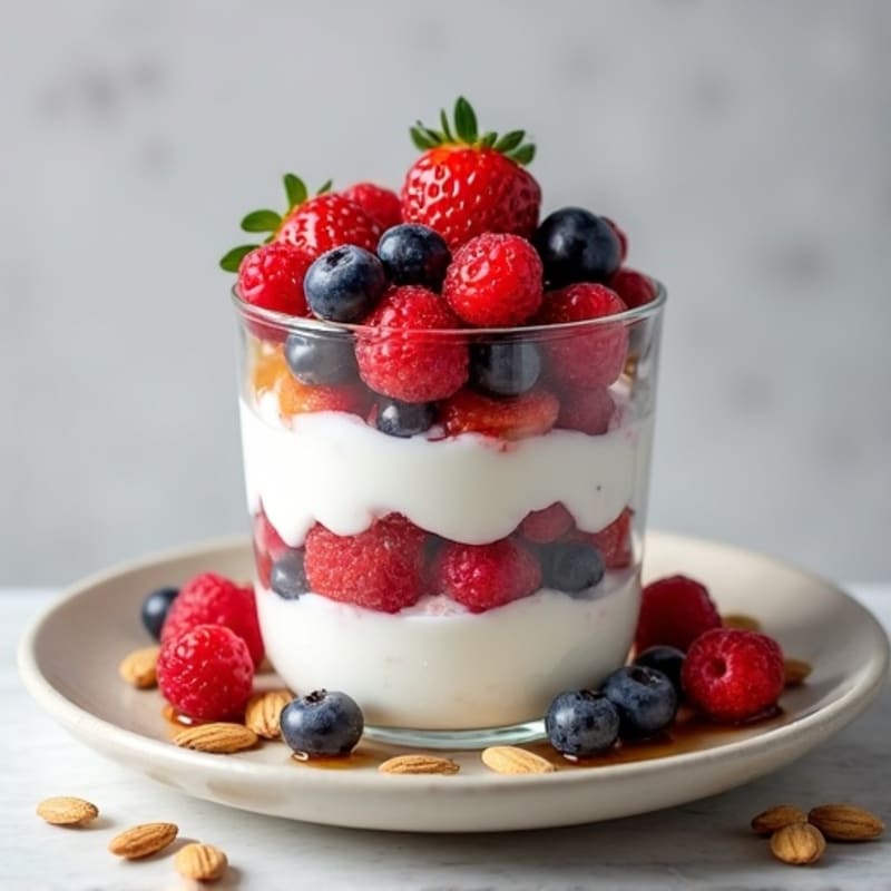 Greek Yogurt Protein Parfait with Mixed Berries and Almonds