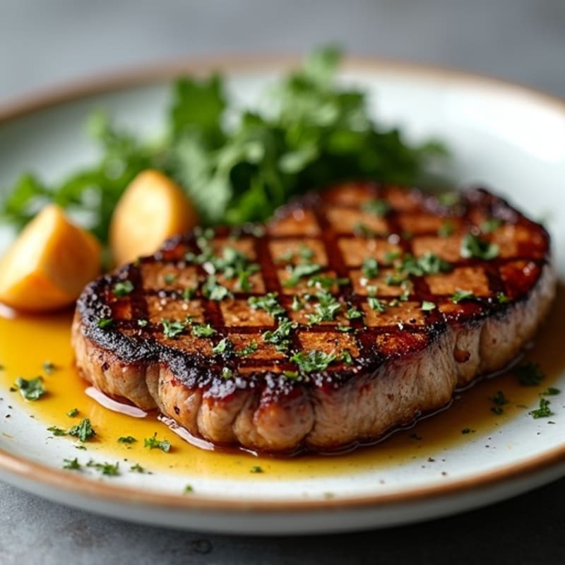 Herb-Crusted Pan Seared Steak with Roasted Garlic