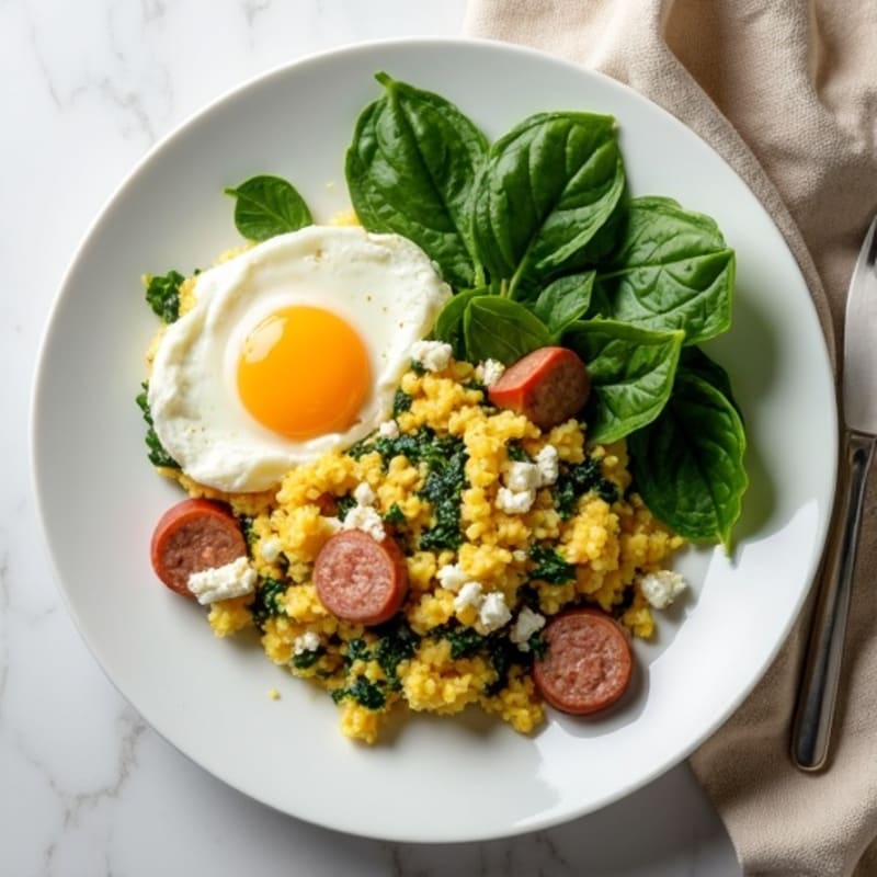 Egg White and Turkey Sausage Scramble with Spinach and Feta