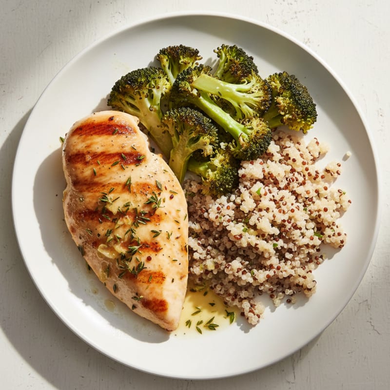 Grilled Chicken Breast with Roasted Broccoli and Quinoa