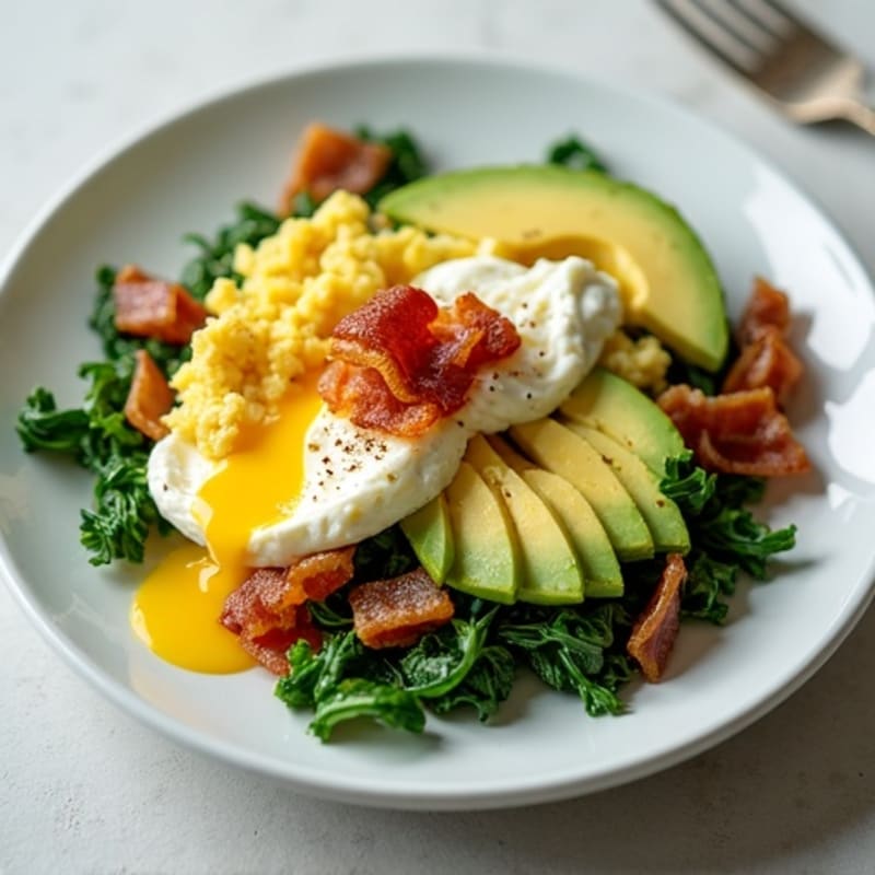 Cottage Cheese Egg Scramble with Spinach and Turkey Bacon