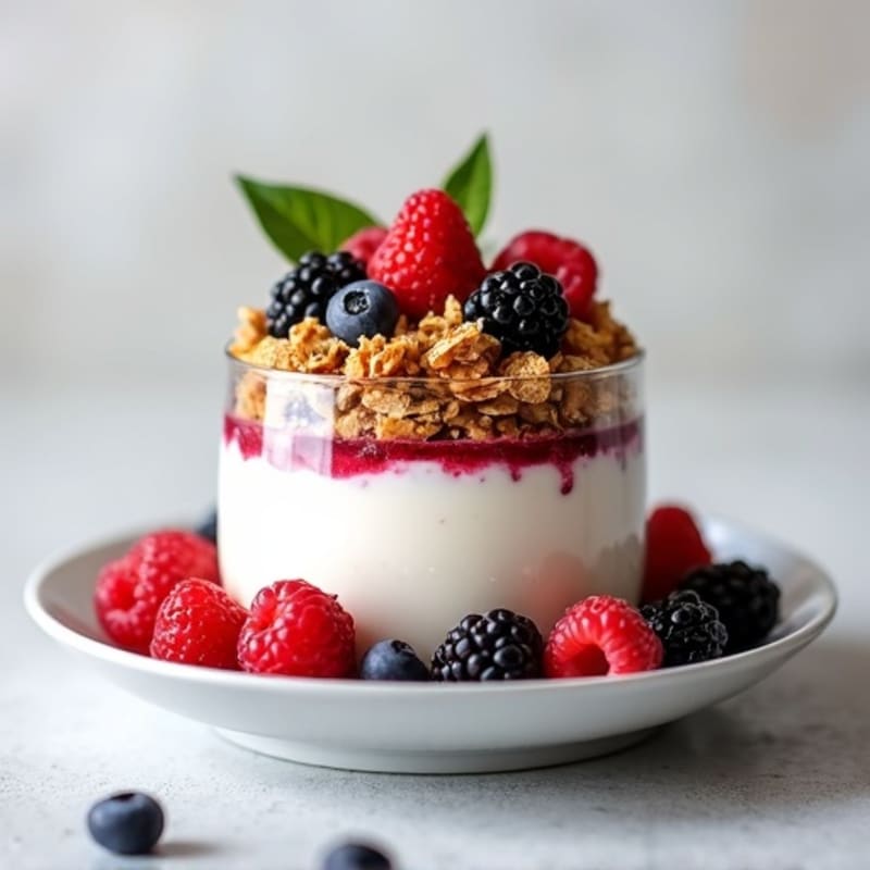 Greek Yogurt Parfait with Protein Granola and Mixed Berries