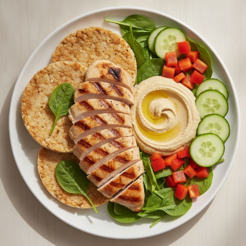 Grilled Chicken with Rice Cakes and Fresh Veggies