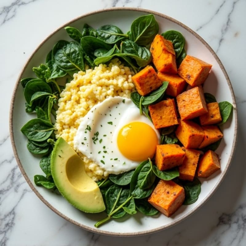 Egg White and Spinach Scramble with Roasted Sweet Potato