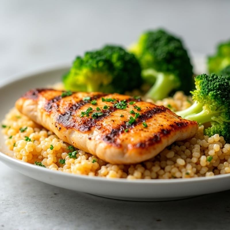 Grilled Chicken Breast with Quinoa and Steamed Broccoli