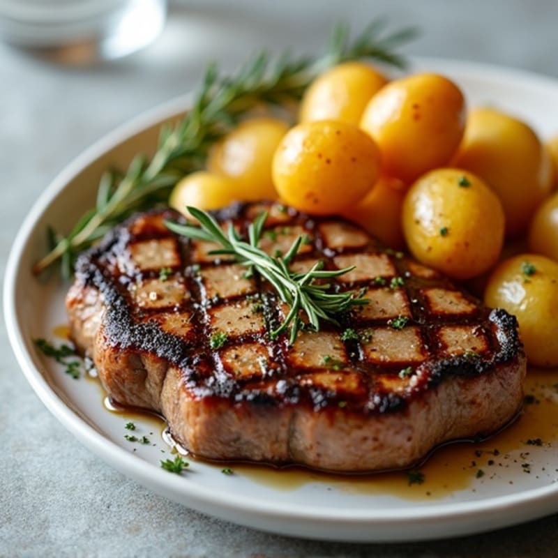 Garlic Herb Pan-Seared Steak with Crispy Roasted Potatoes
