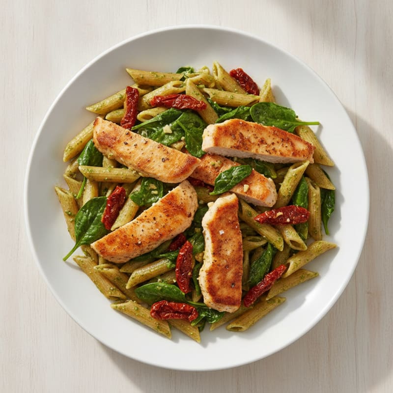 Pesto Chicken Pasta with Sun-Dried Tomatoes