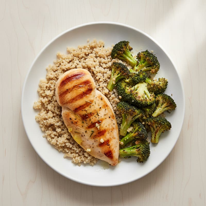 Grilled Chicken Breast with Quinoa and Roasted Broccoli