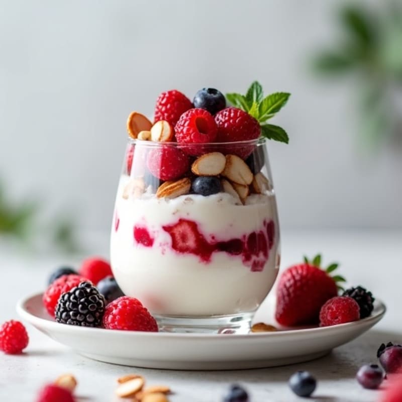 Greek Yogurt Protein Parfait with Mixed Berries and Almonds