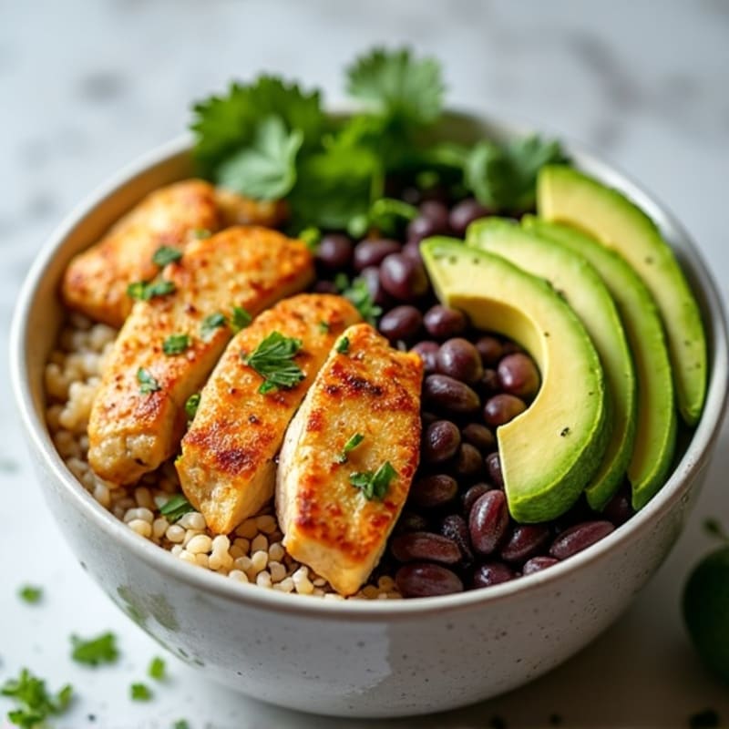 Cilantro Lime Chicken Burrito Bowl with Fresh Avocado