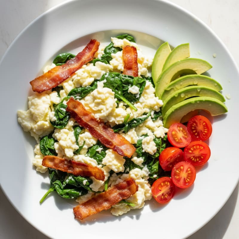 Egg White Scramble with Spinach and Turkey Bacon