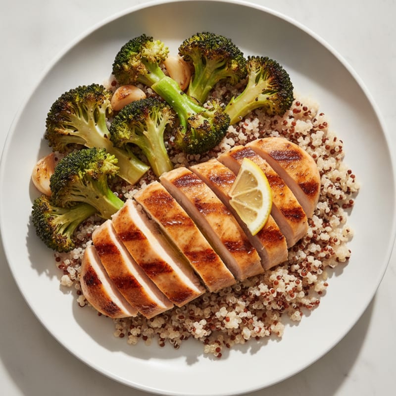 Grilled Chicken Breast with Quinoa and Roasted Broccoli
