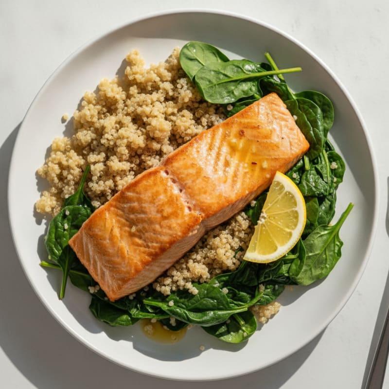 Seared Salmon Fillet with Quinoa and Sautéed Spinach
