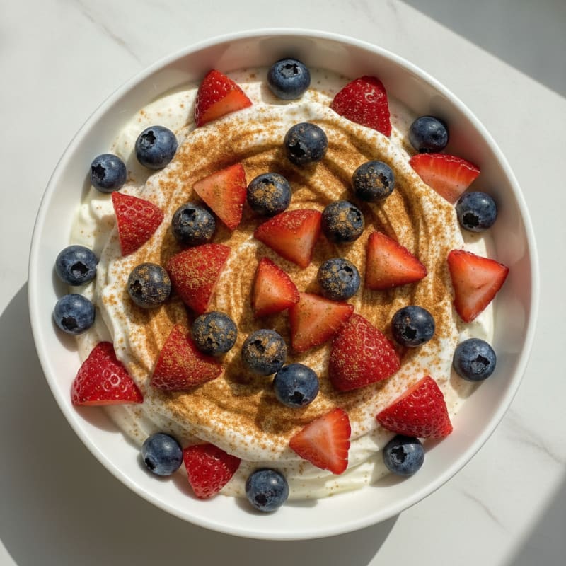 Creamy Greek Yogurt with Protein Powder and Fresh Berries