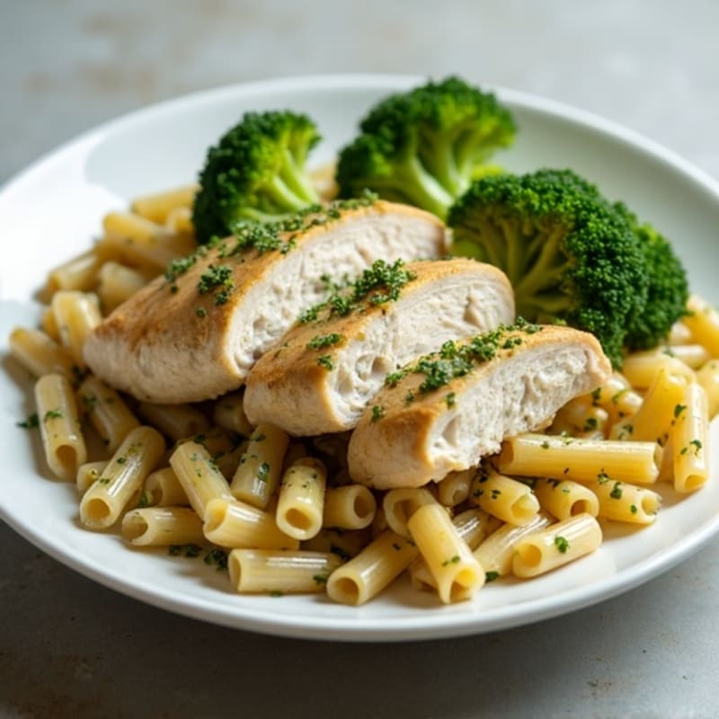 Creamy Pesto Chicken with Whole Wheat Pasta and Roasted Broccoli