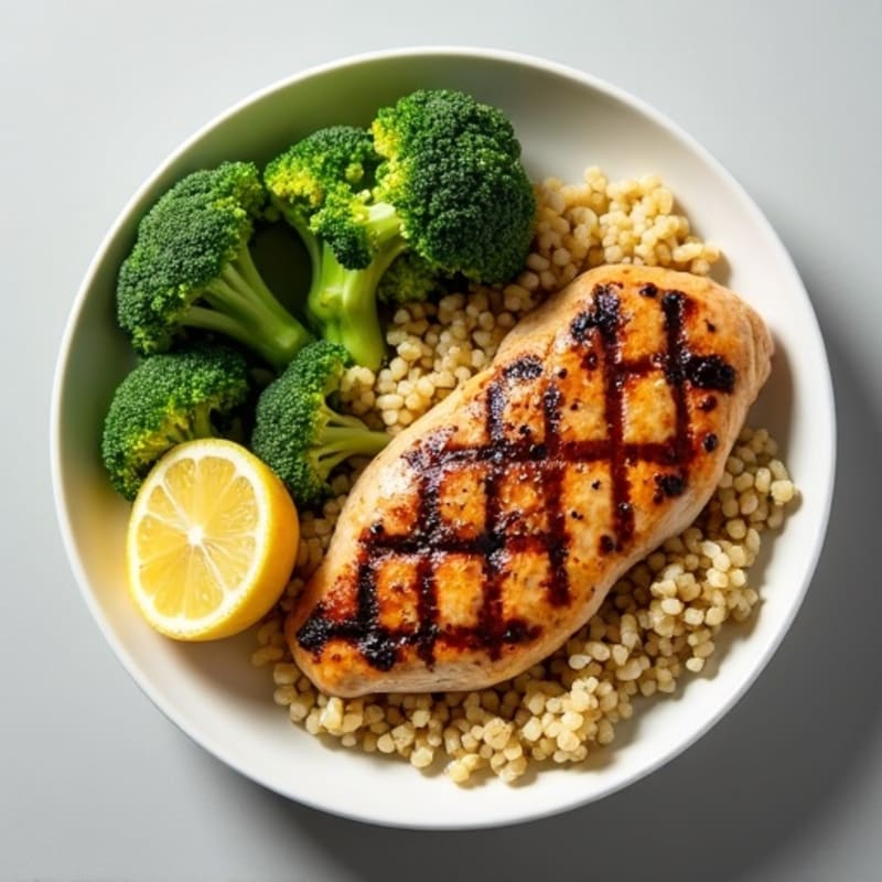 Grilled Chicken Breast with Quinoa and Roasted Broccoli