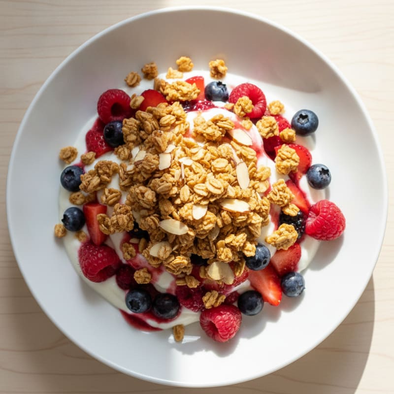 Greek Yogurt Parfait with Mixed Berries and Crunchy Almond Granola