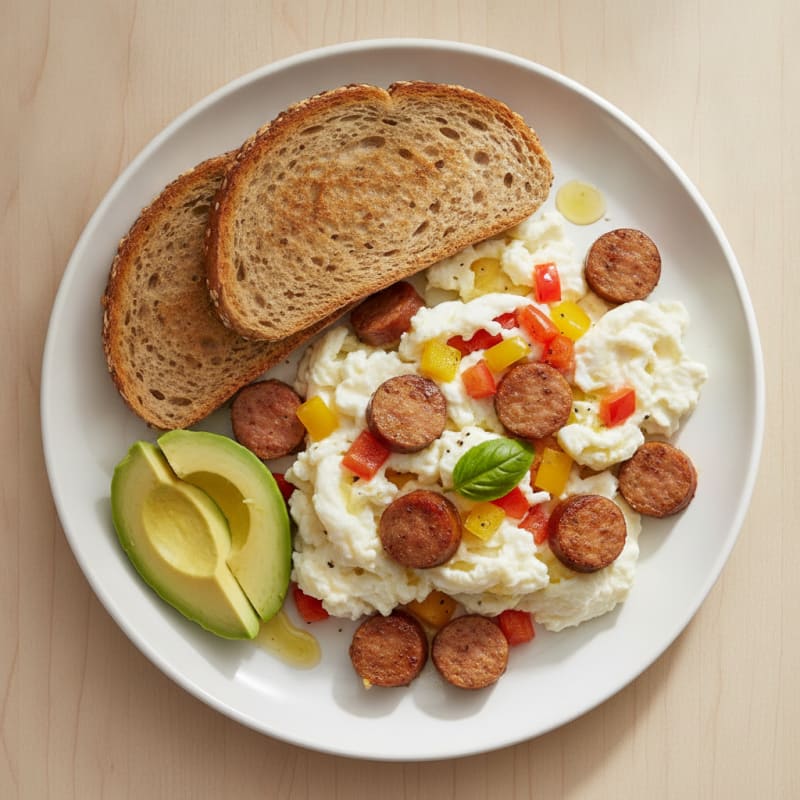 Egg White and Pepper Scramble with Turkey Sausage