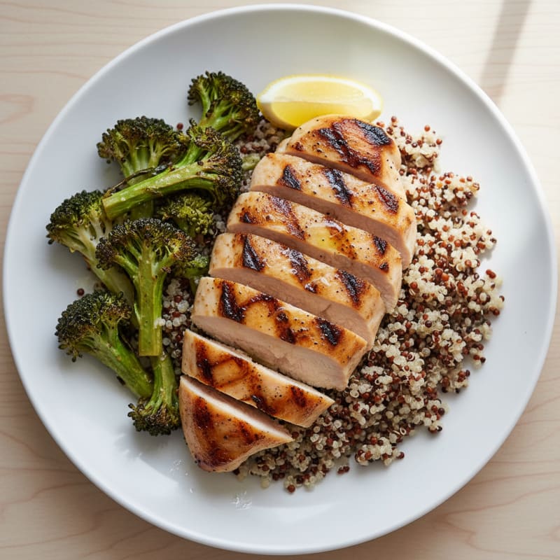 Grilled Chicken Breast with Quinoa and Roasted Broccoli