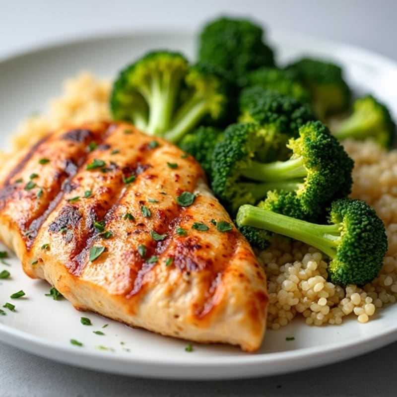 Grilled Chicken Breast with Roasted Broccoli and Quinoa