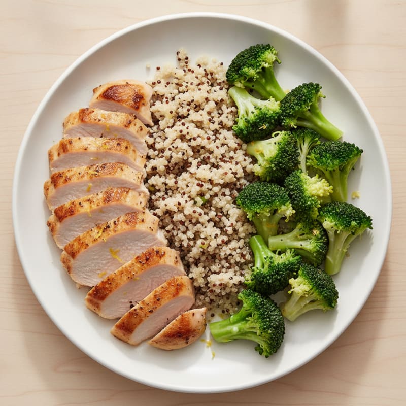Seared Turkey Breast with Steamed Broccoli and Quinoa