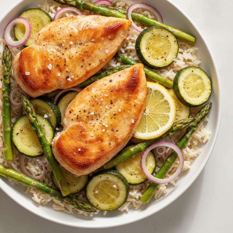 Roasted Zucchini and Asparagus with Rice