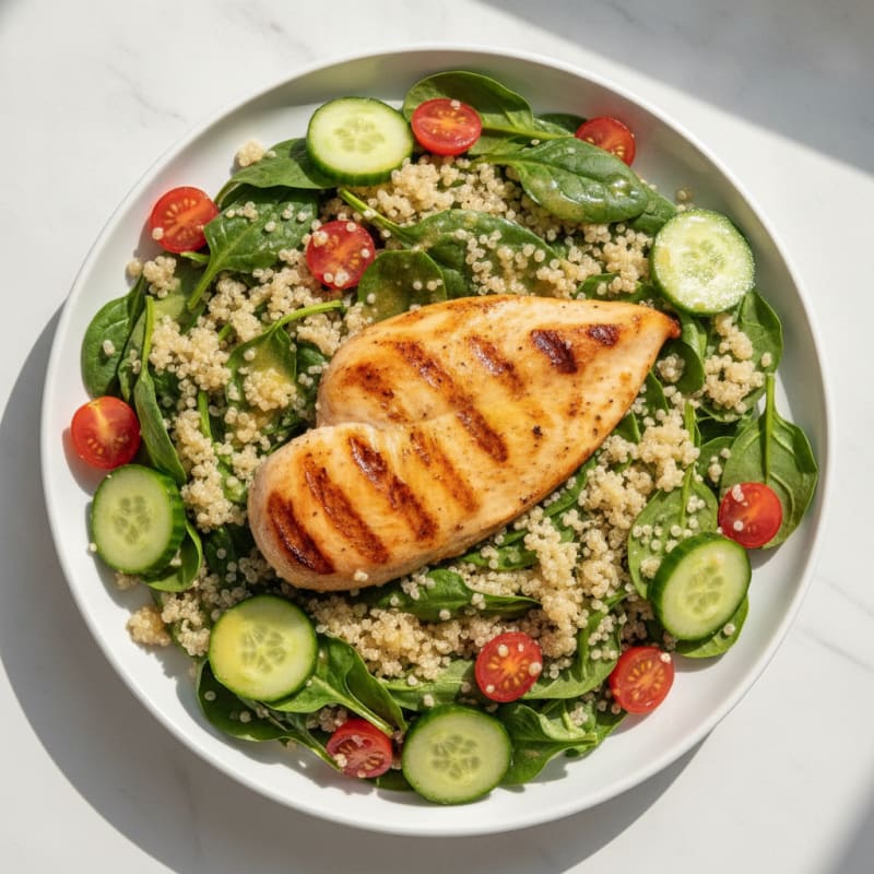 Grilled Chicken Breast with Quinoa Spinach Salad