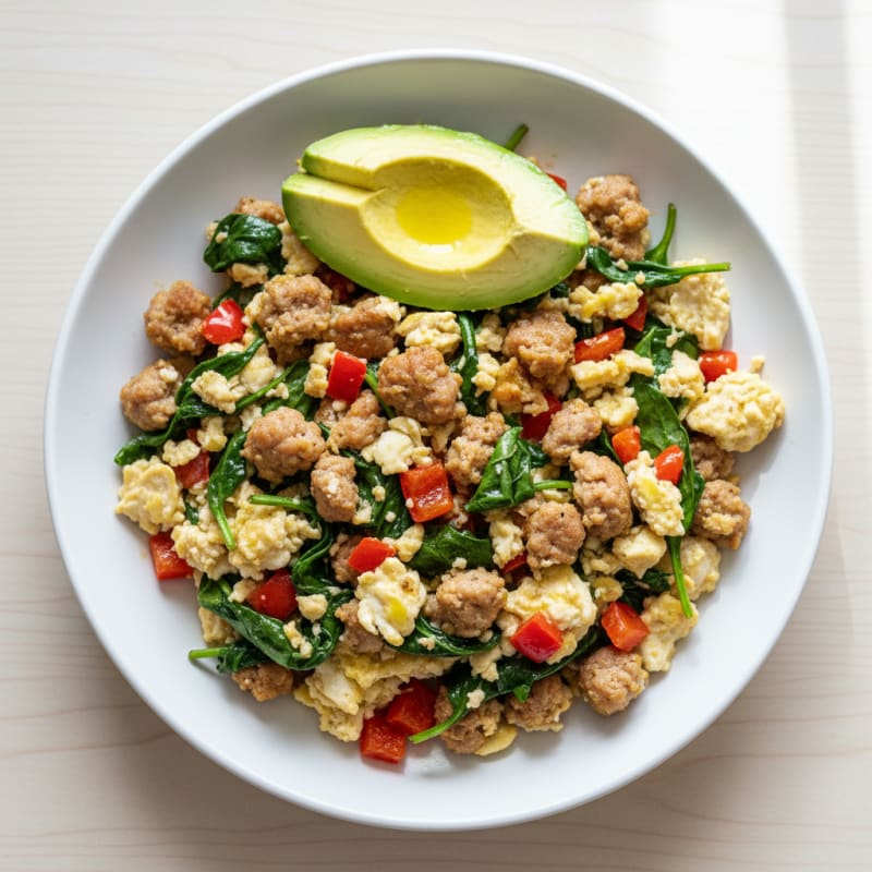 Egg White Veggie Scramble with Turkey Sausage