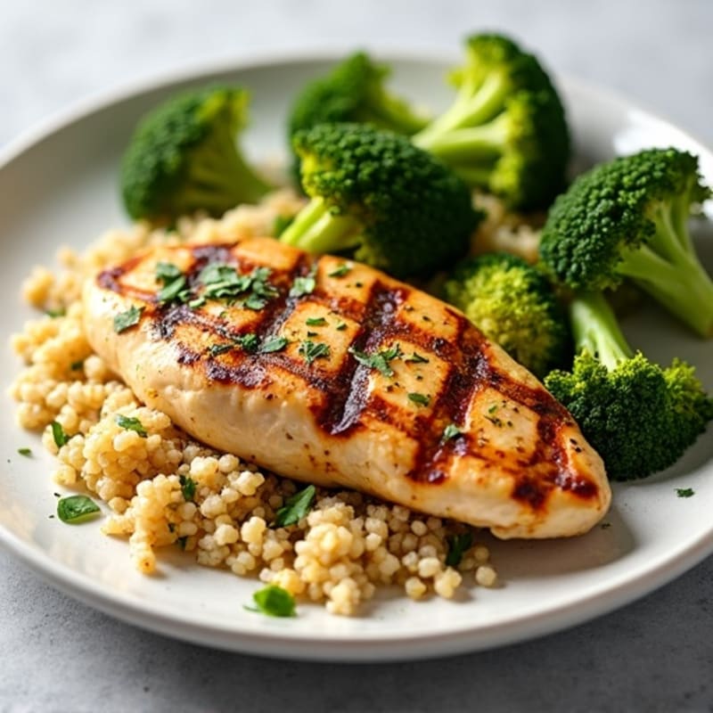 Grilled Chicken Breast with Quinoa and Roasted Broccoli
