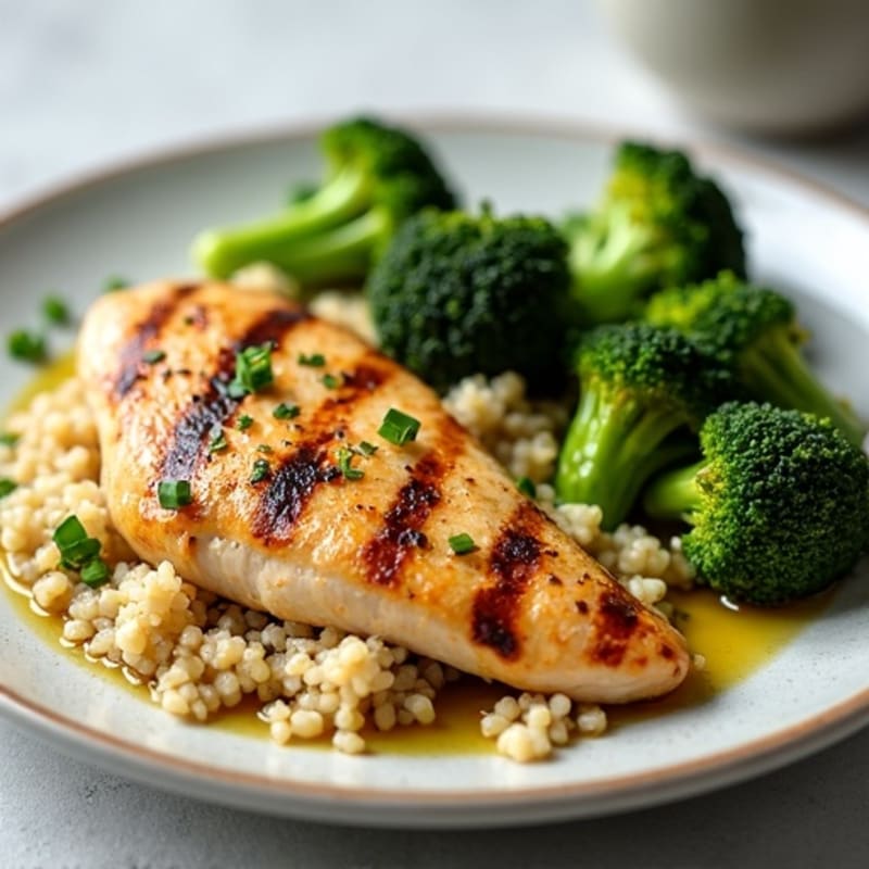 Grilled Chicken Breast with Quinoa and Roasted Broccoli