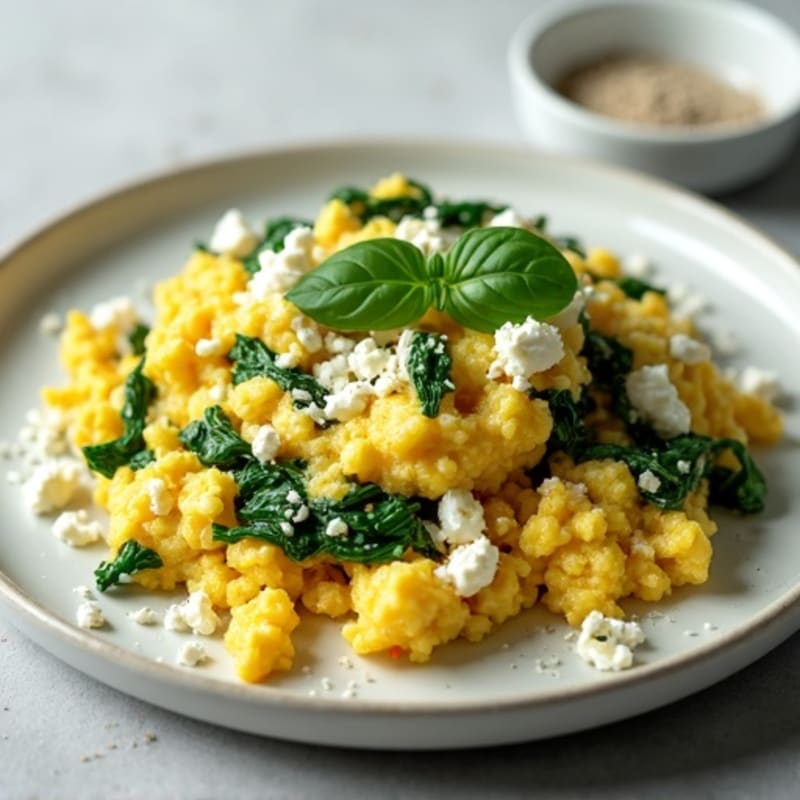 Fluffy Spinach Feta Egg Scramble