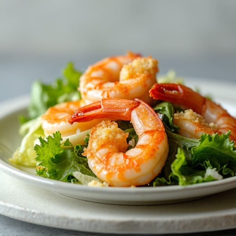 Grilled Shrimp with Crispy Romaine Caesar Salad