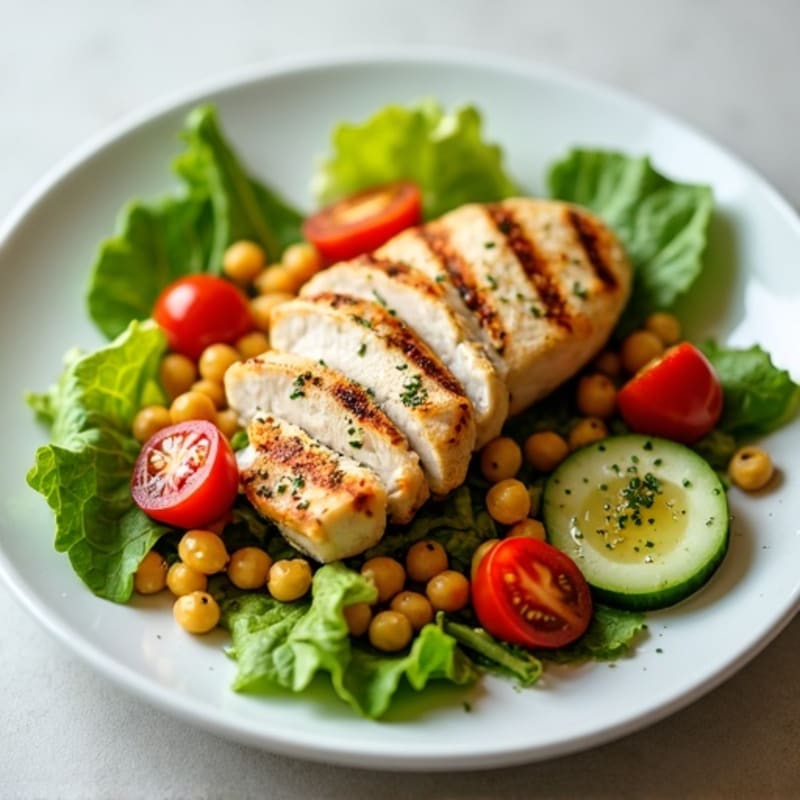 Grilled Chicken Breast with Crisp Romaine and Chickpea Salad