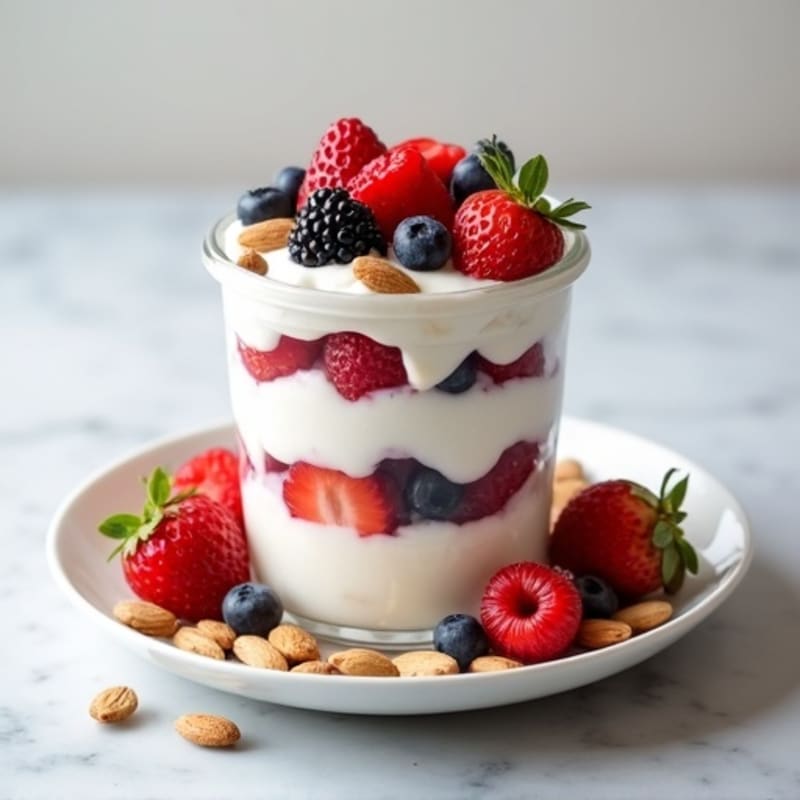 Greek Yogurt Protein Parfait with Mixed Berries and Almonds