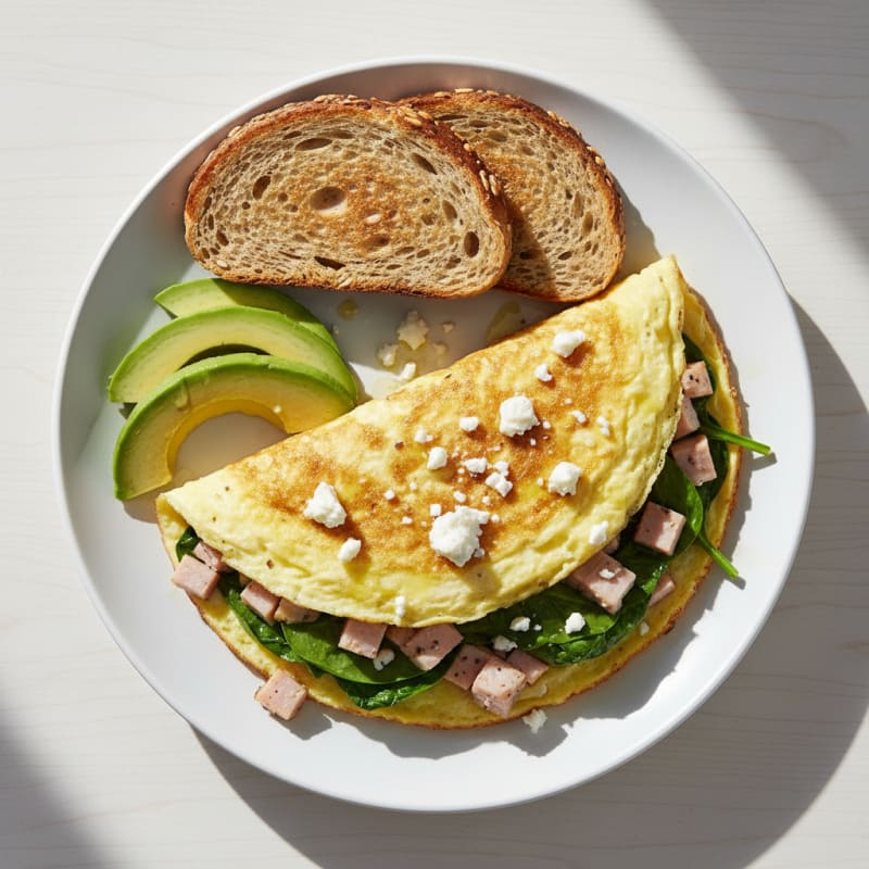 Fluffy Egg White Omelette with Smoked Turkey and Spinach
