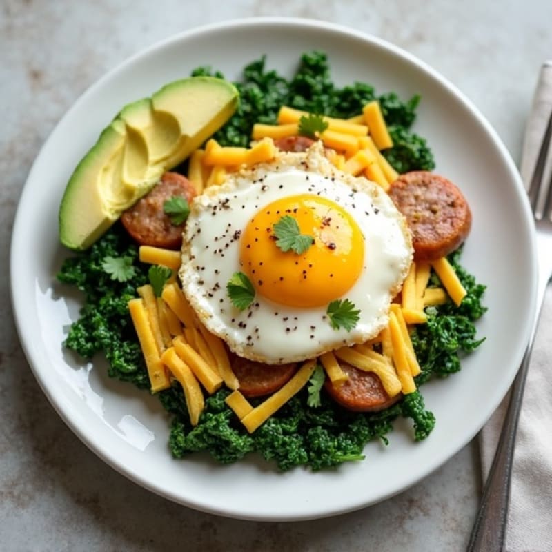 Egg White and Turkey Sausage Scramble with Sautéed Spinach