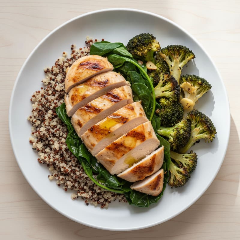 Grilled Chicken Breast with Quinoa and Roasted Broccoli