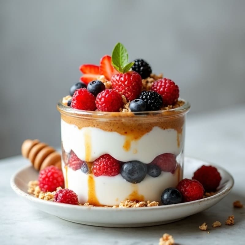 Creamy Greek Yogurt Parfait with Almond Butter and Berries