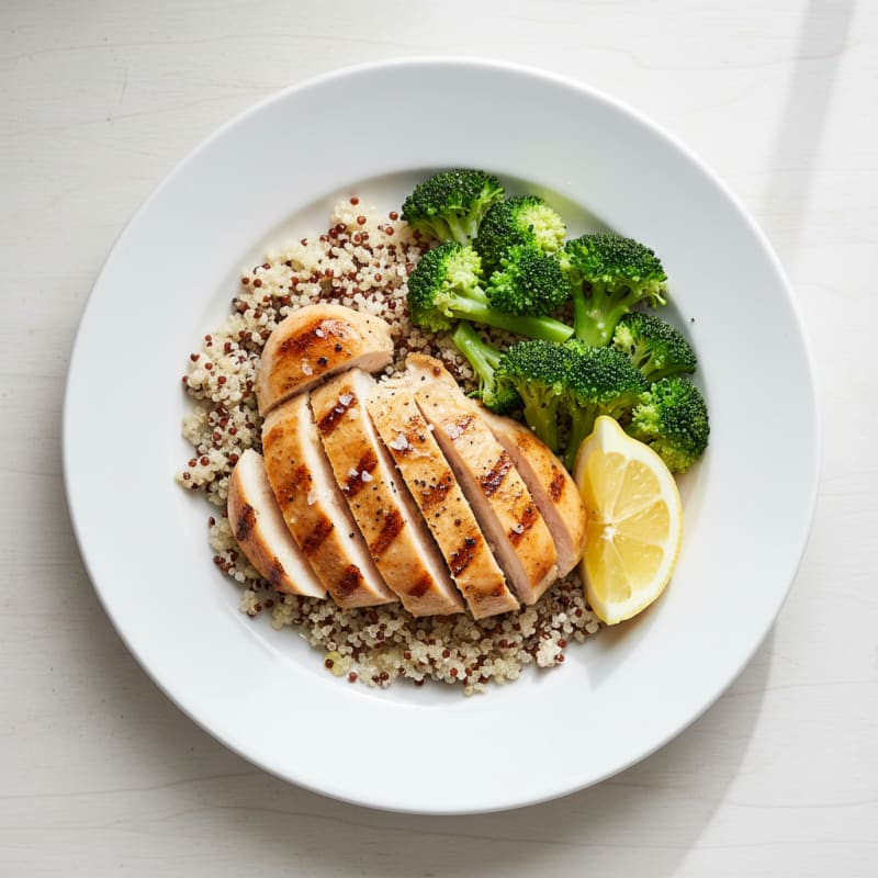 Grilled Chicken Breast with Quinoa and Steamed Broccoli