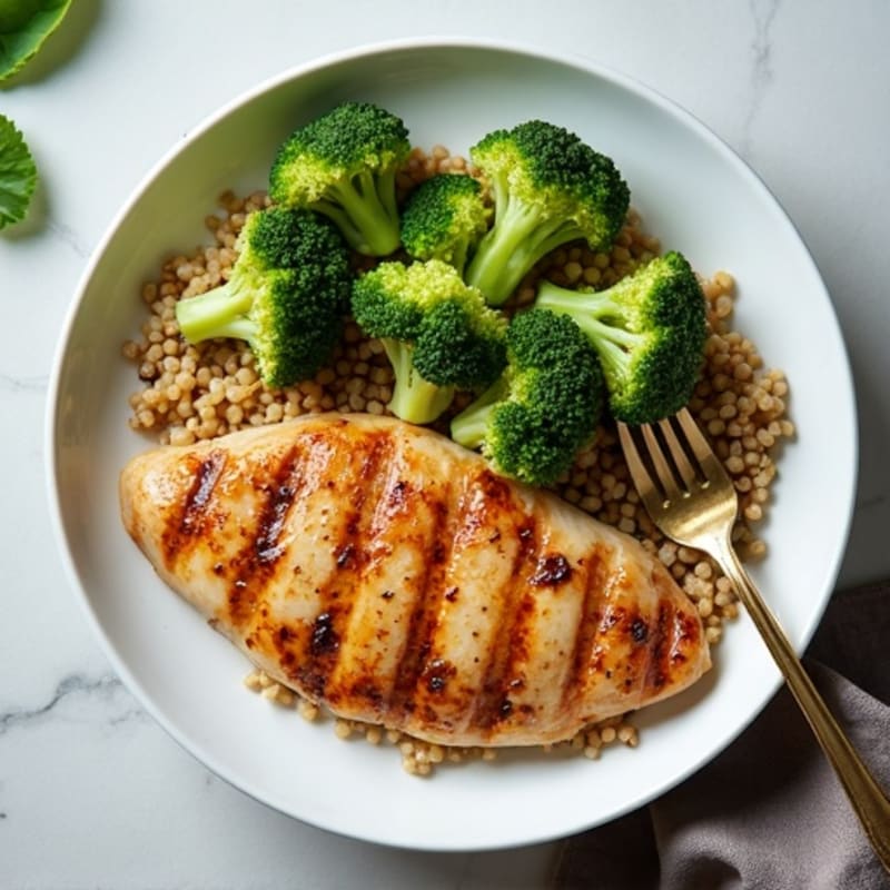 Grilled Chicken Breast with Quinoa and Roasted Broccoli