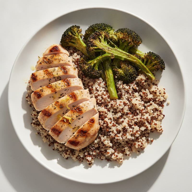Grilled Chicken Breast with Quinoa and Roasted Broccoli