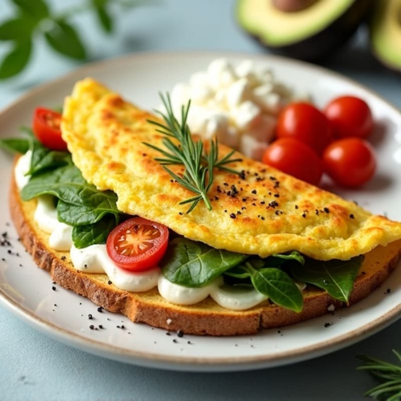 Egg White Spinach Omelette with Cottage Cheese and Cherry Tomatoes