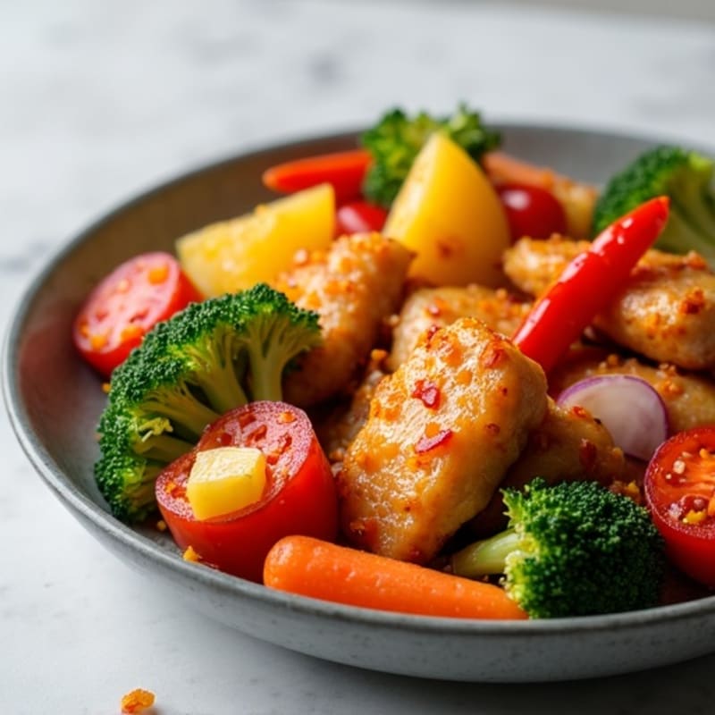 Crispy Sweet and Sour Chicken with Roasted Vegetables