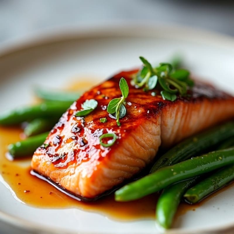 Pan-Seared Teriyaki Glazed Salmon with Roasted Green Beans